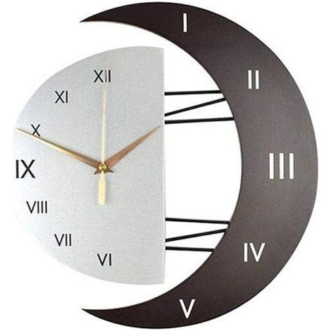 Horloge Murale Moderne Design Silencieuse Horloge Cuisine Cadre en Forme de Lune Créative Horloge de Décoration pour la Maison (3332) (1/5)