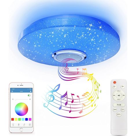 Plafonnier LED 36W RGB Dimmable, Spot Musical Bluetooth avec Changement de Couleur, Idéal pour Salle de Bains, Enceinte Intégrée (1/5)