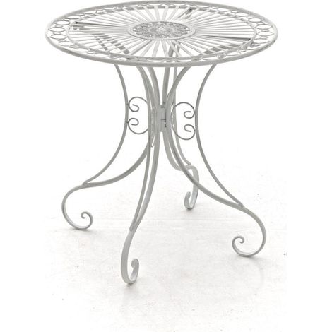Mesa de jardín de hierro forjado diámetro Ø 70 cm blanco envejecido MDJ10052 (1/4)