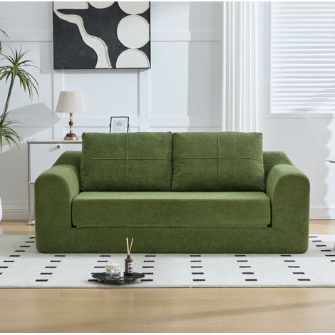 MODFU – Divano convertibile 2-in-1 in velluto con funzione letto a panca salvaspazio e montaggio senza attrezzi – Verde militare (1/5)