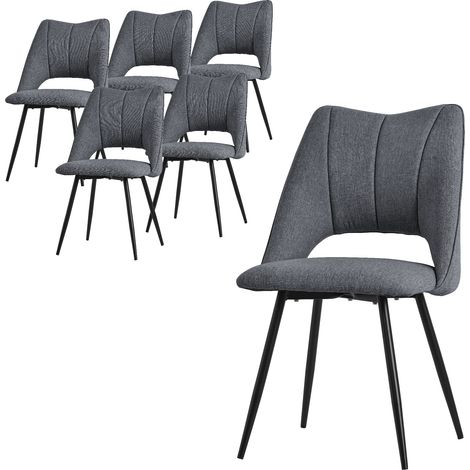 ML-Design Set di 6 Sedie per Sala da Pranzo Grigio Seduta in Poliestere con Gambe in Metallo Nero Poltrona da Cucina con Schienale da Soggiorno Sedie Imbottite per Ufficio Poltrone