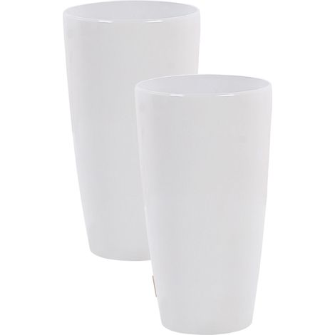 Conjunto de 2 macetas de mezcla de piedra blanca 32 cm brillante moderno interior exterior Tseria