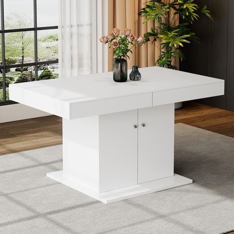 Table à manger extensible 140/180x80x76cm avec rangement Panneau de particules Moderne Blanc (1/5)