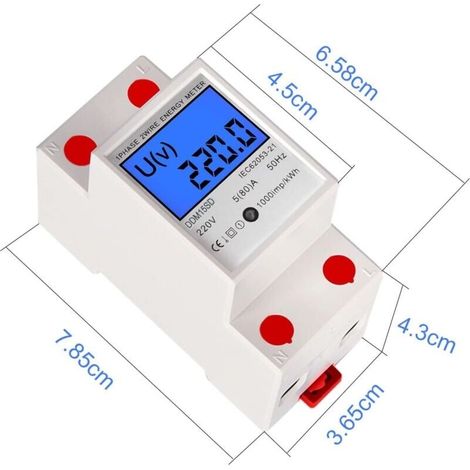 DDM15SD Contatore di energia monofase, 50 Hz 5 (80) A Max Contatore elettrico modulare, 1 fase 2 poli Contatore elettrico su guida DIN con display LCD, misuratore di corrente CA (1/4)