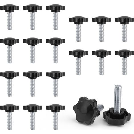 20 Vis à tête étoilée M8, acier galvanisé, poignée plastique noire, diamètre 32mm, pour machines-outils, meubles