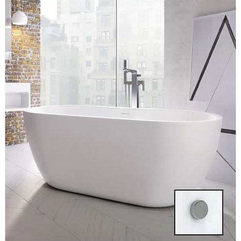 Flo Freestanding Bath 1655mm x 745mm Modern White Acrylic with Click Waste (1/5)