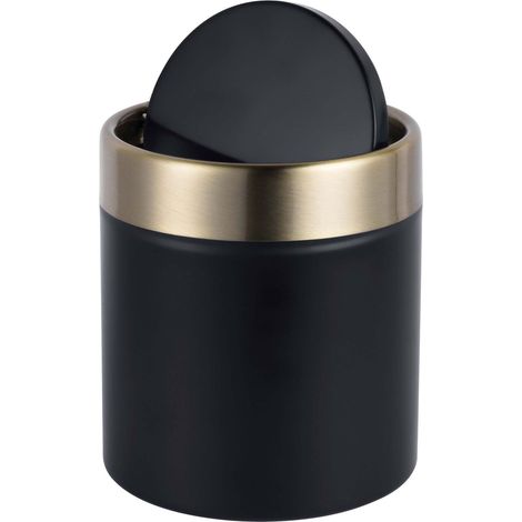 Mini papelera de mesa, 1,5 L, negra – Tapa metálica abatible (1/5)
