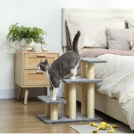 Escalera para gatos y perros pequeños de 3 peldaños, 54 cm, gris con sisal OKMYHOME (1/5)