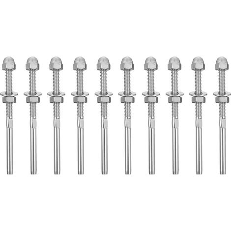 Bornes à Sertir Installation Simple Réglages Filetés Kit de 10 en Acier Inoxydable Argenté pour Garde- à Câbles pour Extérieurs (1/5)