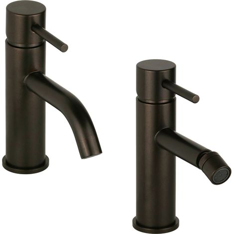 Ensemble mitigeur lavabo et bidet modèle rond de couleur marron métallisé Pollini Jessy Color KITJESSYCOLORA51 (1/5)