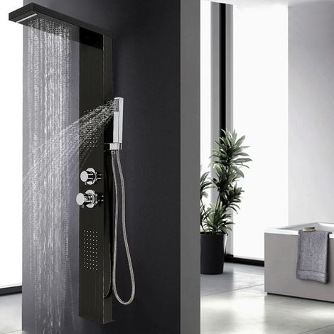 SYSTEME DE DOUCHE COLONNE DE DOUCHE EN INOX BROSSE PLUILE JET MASSAGE NOIR (1/5)