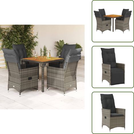 The Living Store Ensemble à manger de jardin 5 pcs coussins gris résine tressée - Fauteuil de jardin (1/5)