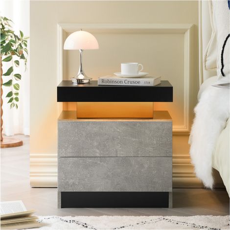 Table de chevet LED moderne avec armoire lumineuse et 2 tiroirs pour chambre à coucher - gris 50x53x36cm (1/5)