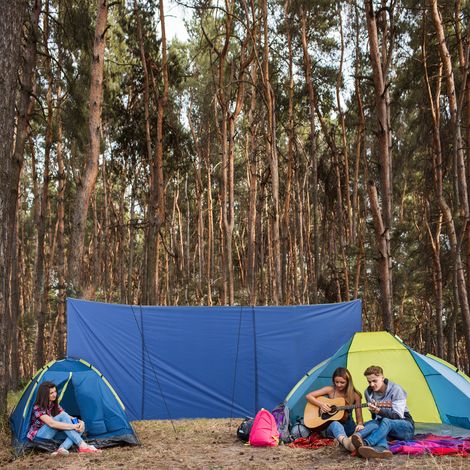 Brise-vent de camping, paravent de plage avec sac de transport, angles de fixation 450 x 150 cm, bleu