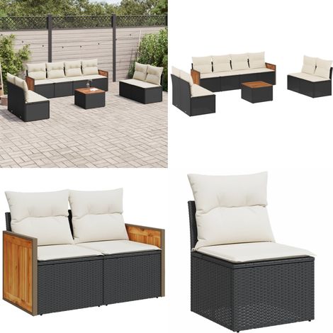 9-tlg. Garten-Sofagarnitur mit Kissen Schwarz Poly Rattan - Gartensortiment - Gartenmöbelset - Rattan Möbel - Outdoor Möbel - Lounge Set - Home & Living (1/5)