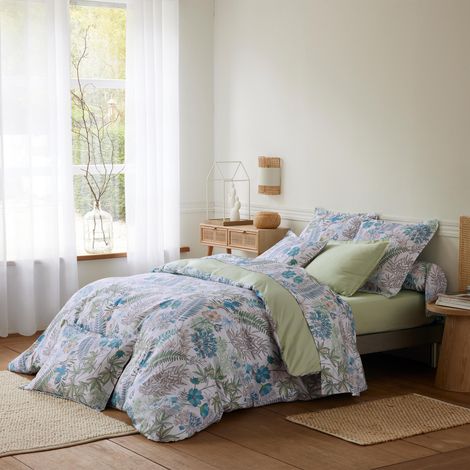 Parure de lit  2 pièces satin de coton végétal housse + taie Bleu 140x200 cm