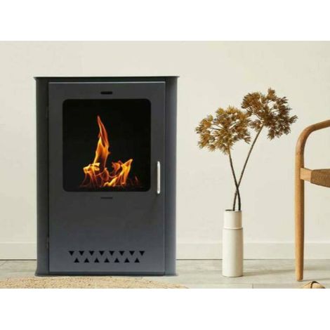 Dmora - Stufa a bioetanolo Altidona, Camino a bioetanolo, Stufa ecologica, Riscaldatore senza canna fumaria, Made in Italy, 50x30 h68 cm, Grigio (1/4)