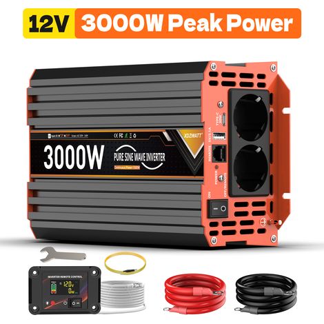 Convertisseur de tension 12V à 230V – Onde sinusoïdale pure 1500W continu 3000W crête – Protection surchauffe court-circuit (1/5)