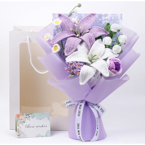 Bouquets au crochet, bouquets faits main, bouquets de roses et de lys, fleurs artificielles au crochet, anniversaire, fêtes, mariage, décoration intérieure. (1/3)