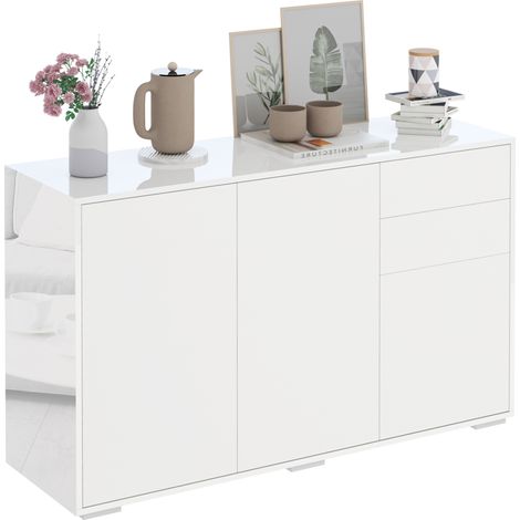 High Gloss Side Cabinet, Push-Open Design with 2 Drawers 2 Cabinets for Living Room, 74H x 117W x 36Dcm, White (1/5)