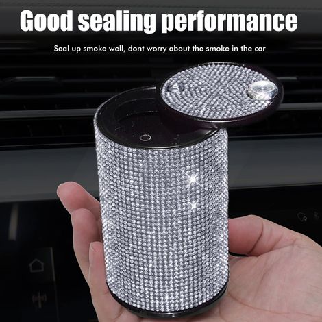 Cendrier de voiture en aluminium cristal sans fumée avec couvercle ignifugé en acier inoxydable pour voiture, maison ou bureau (pour femmes) (1/4)