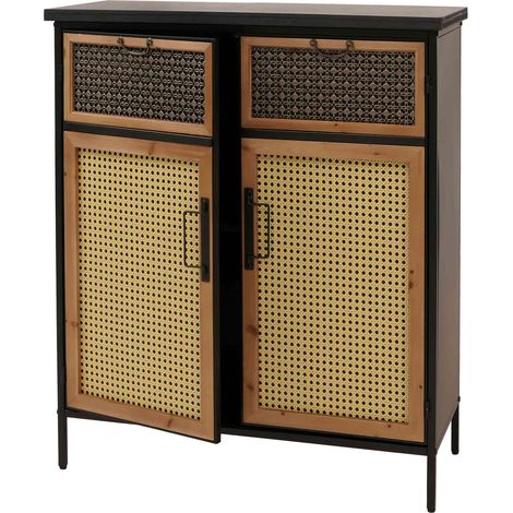 [NON UTILIZZATO] Comò da farmacia HHG-298, armadio alto con scomparti, credenza look vintage shabby 94x80x35 cm, effetto rattan