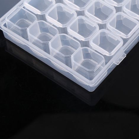 Boîte de Rangement Transparente 28 Compartiments Ajustable pour Comprimés, Médicaments et Bijoux (1/5)