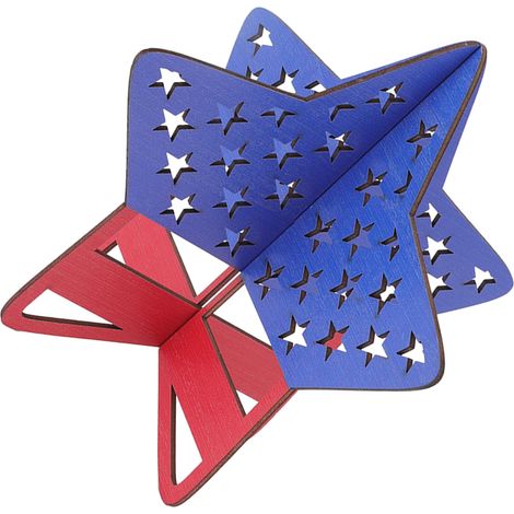 Set mit 5 patriotischen Holzsternen zur Tischdekoration, Thema Unabhängigkeitstag, fünfzackiger Stern in Form eines Wohnaccessoires, Wohnaccessoire (JM00666) (1/5)