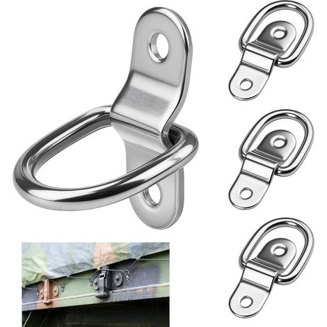 4 Pack Stainless Steel Tie Down Rings for Trailer, Truck, RV, Boat, Camping (1/5)