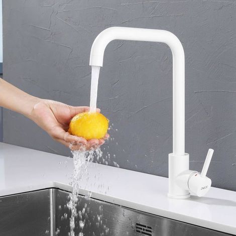 Robinet de cuisine - PZCC - Mitigeur évier rotatif 360° - Blanc - Mousseur M24 démontable - Cartouche céramique 500000 tests (1/5)