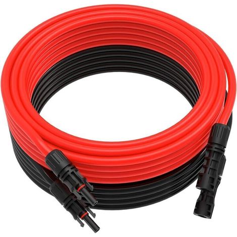 Cable Solaire 6mm²/4mm², Cable Panneau Solaire 5m, Rallonge Câble Solaire, Câble d'extension pour Panneaux Solaires Systèmes (Rouge + Noir)