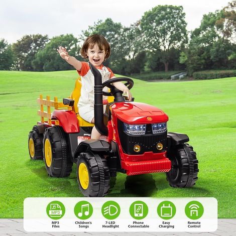 LUNSY 12V Kids Electric Car with Remote Control, Battery powered ride on tractor for 3-5 year old boys & girls, LED, MP3 music, dual motors, Red (1/5)