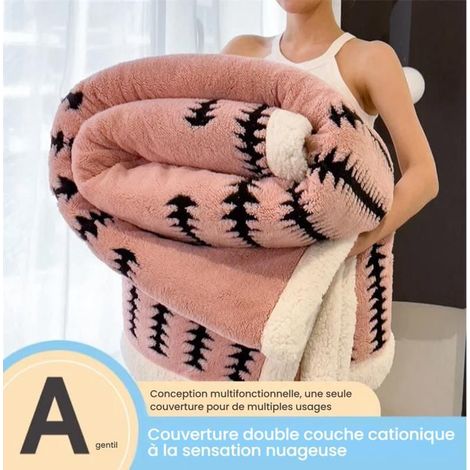 Plaid 180x200cm rose, design double face en peluche, doux, confortable, chaud et aide à améliorer le sommeil. (1/5)