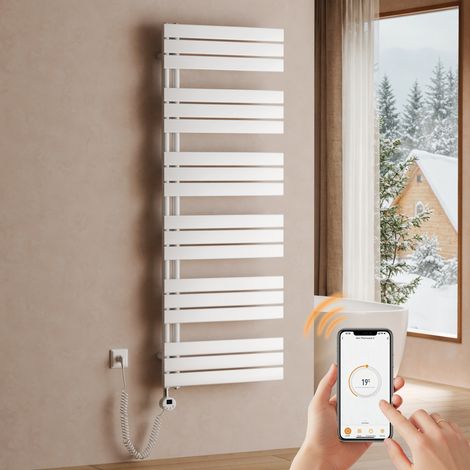 Smart WiFi Badheizkörper elektrisch, 1000 W, 160 x 60 cm, Handtuchheizkörper mit Thermostat, Weiß – S'AFIELINA (1/5)