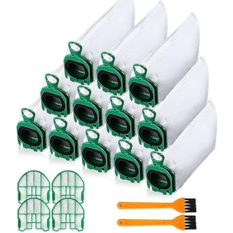 DBBEGK 12 Staubsaugerbeutel für Vorwerk Kobold VB100 VB 100 FP100 FP 100, Ersatz-Staubbeutel-Set, kompatibel mit 4 Motorfiltern + 2 Reinigungsbürsten (1/5)