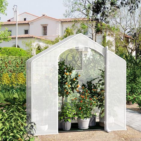 WOLTU Gewächshaus Foliengewächshaus Tomatenhaus Winterfest mit Schwarzer PE-Gewebeboden, gewächshaus Folie für Aufzucht Tomaten, mit Tür Fenstern, aus Stahlrohr PE, 200x80x200cm, Weiß