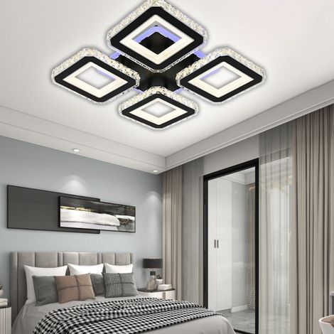 Lustre LED Cristal Multicolore 69W 4 Carres Lumiere Gradable Noir (1/5)
