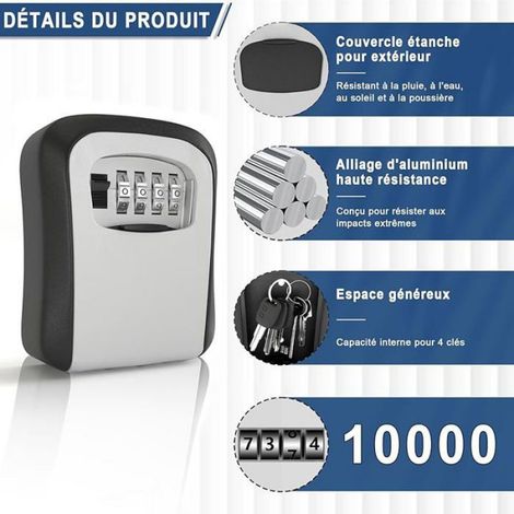 Boite a Clefs Securisee Exterieur, Murale Boite a Clé avec Code,, Alliage Aluminium Ovale Noir Gris (1/5)
