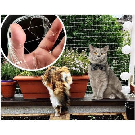 Filet Chat Balcon 10x3m Transparent, Nylon Résilient, Anti Oiseaux Pigeons, Protection Fenêtre (1/4)
