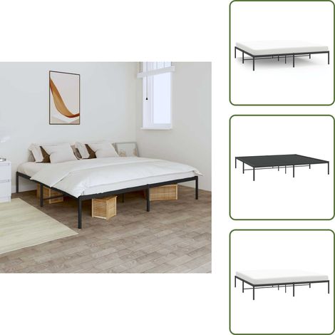 Bettgestell Metall Schwarz 180x200 cm - Metallbettfundament - Doppelbett - Boxspringrahmen - Schwarzes Bettgestell - Schlafzimmermöbel