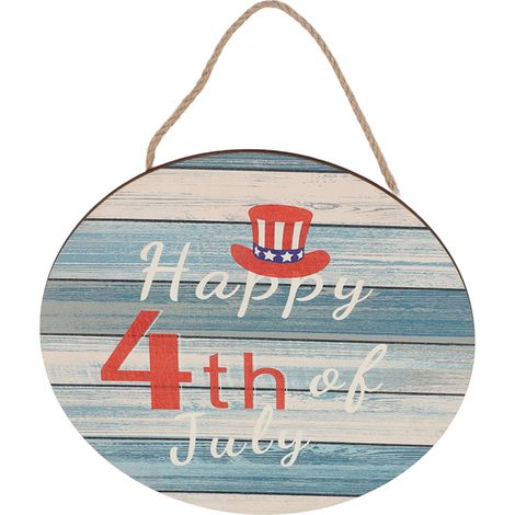 Décoration murale patriotique en bois pour la fête de l'Indépendance : pendentif de porte rond en bois, design colorblock, textures transparentes, idéal pour la décoration intérieure. (1/5)