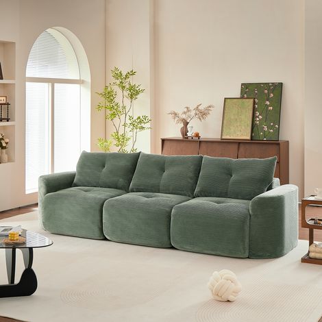 Divano modulare 3 posti in velluto a coste verde salvia 2+1 per piccoli spazi - CHICFURN (1/5)