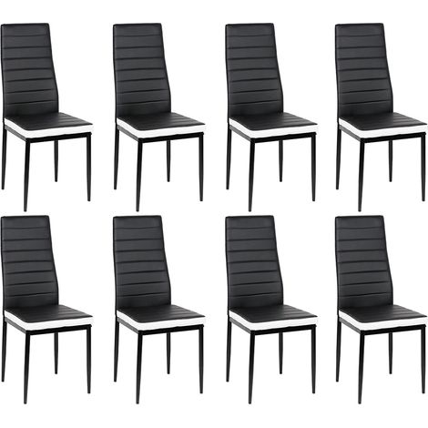Esszimmerstühle8er-Set,aus Kunstleder, für Küche, Esszimmer,Schwarz+Weiß (1/5)