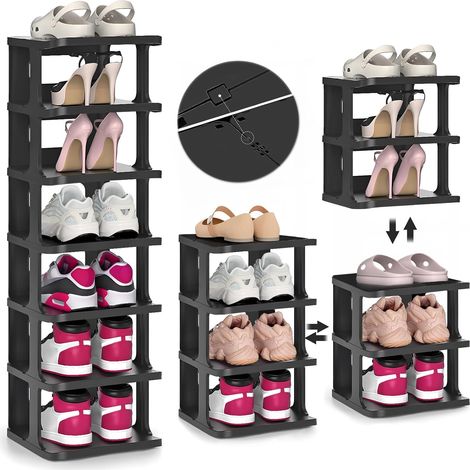 Scarpiera a 7 ripiani, scarpiera nera, organizer verticale salvaspazio per scarpe, ripiano portaoggetti (1/5)