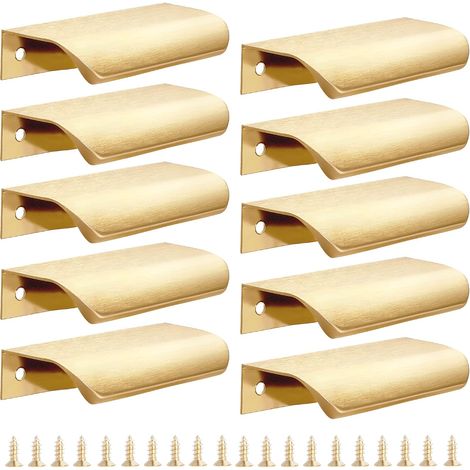 Juego de 10 tiradores dorados para armarios de cocina: tiradores de 80 mm para armarios y cajones, tiradores modernos de aluminio para armarios de baño, latón cepillado. (1/5)