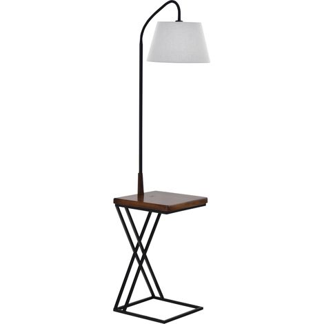 Lampada da Terra con Ripiano in Acciaio e Legno 36x36x165 cm (1/5)