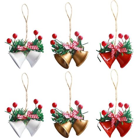 Ensemble de 6 cloches de Noël en métal, décoration de Noël, modèle à double cloche, fait main, à suspendre au sapin de Noël, comme décoration festive (1/5)