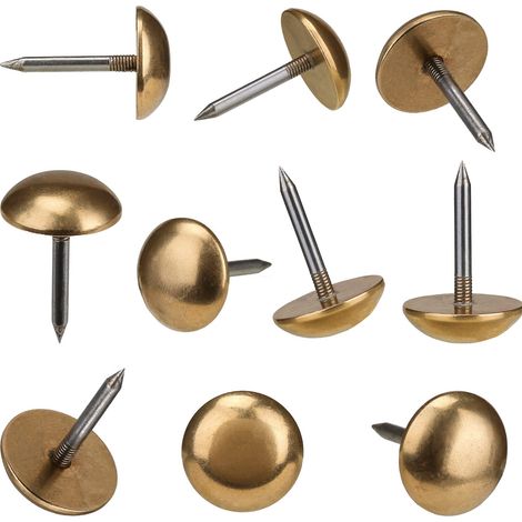 Lot de 10 punaises rétro en laiton pur massif pour meubles, punaises décoratives pour bois, tapis, clous de quincaillerie, clous à capuchon, attaches en laiton (2,2 cm, 18 mm, doré) (1/5)