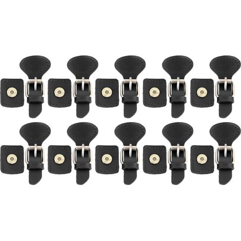 Lot de 10 fermetures à bascule en cuir à coudre, boucles à pression noires pour manteau, veste et bricolage artisanal. (1/5)