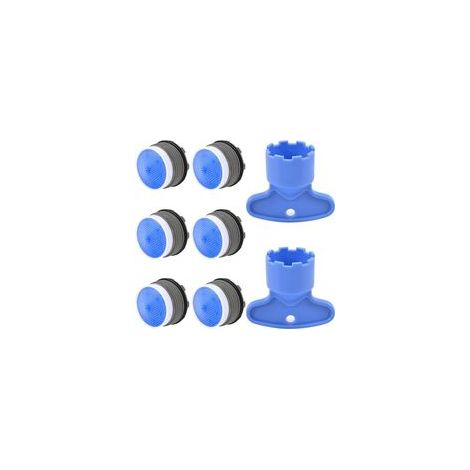 M18 6-teiliger Wasserhahn-Luftsprudler (mit Montageschlüssel), wassersparende Belüftungsdüse, Gewindeanschluss für Wasserhahn (mit Demontagewerkzeug), blau-Crezuo